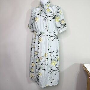 Hope & Ivy Maternity Dress Womens 14 Floral Midi High Neck Ruffle Elegant Spring